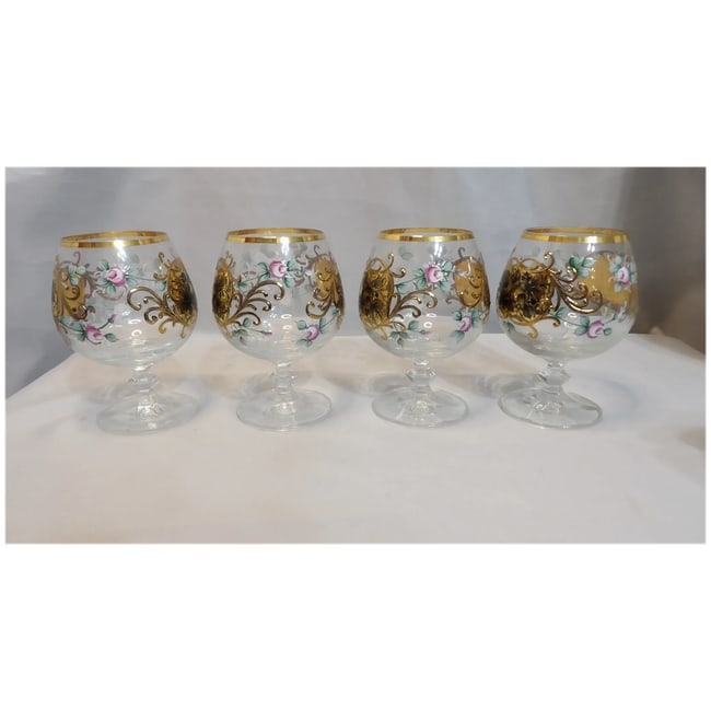 Bohemian Hand Painted Brandy/Cognac Sniffers with 22kt Gold Accents with Presentation Box - 7