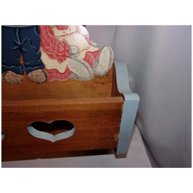 Vintage Folk Art Rabbit Wall Storage and Coat or Key Rack - 3