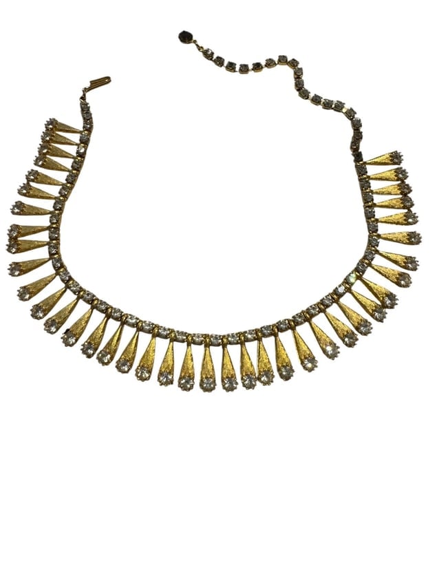 Mid-Century Vintage Brushed gold tone Crystal Rhinestone 16" Gabby Ave Necklace - 2