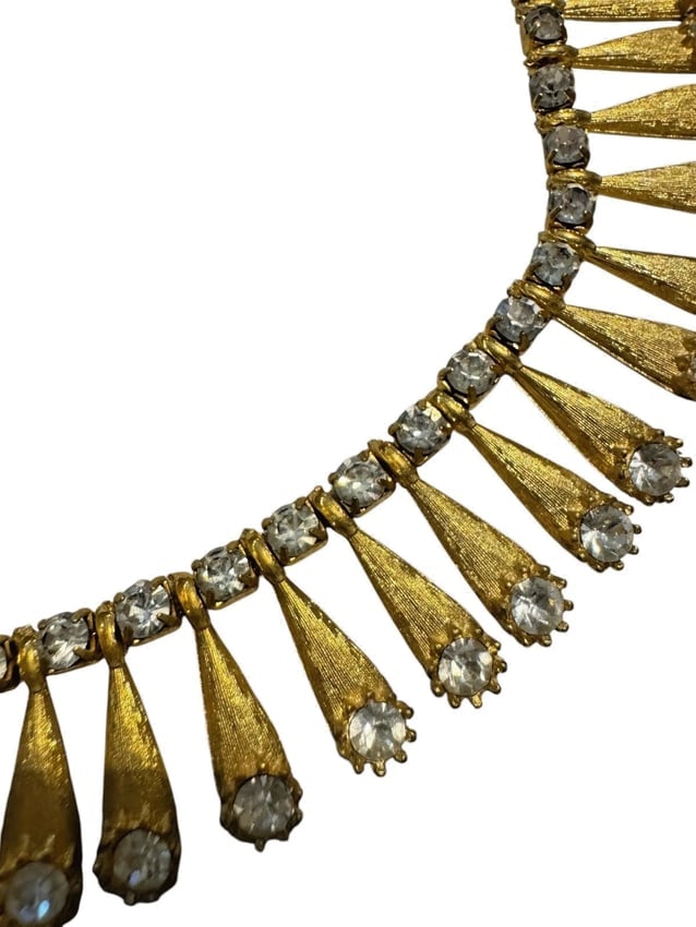 Mid-Century Vintage Brushed gold tone Crystal Rhinestone 16" Gabby Ave Necklace - 3
