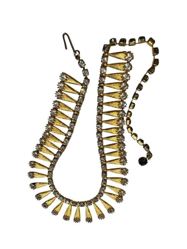 Mid-Century Vintage Brushed gold tone Crystal Rhinestone 16" Gabby Ave Necklace - 8