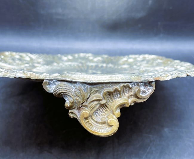 Antique Silverplate Footed Plateau Stand Ornate Repousse Serving Display Tray 11" - 4
