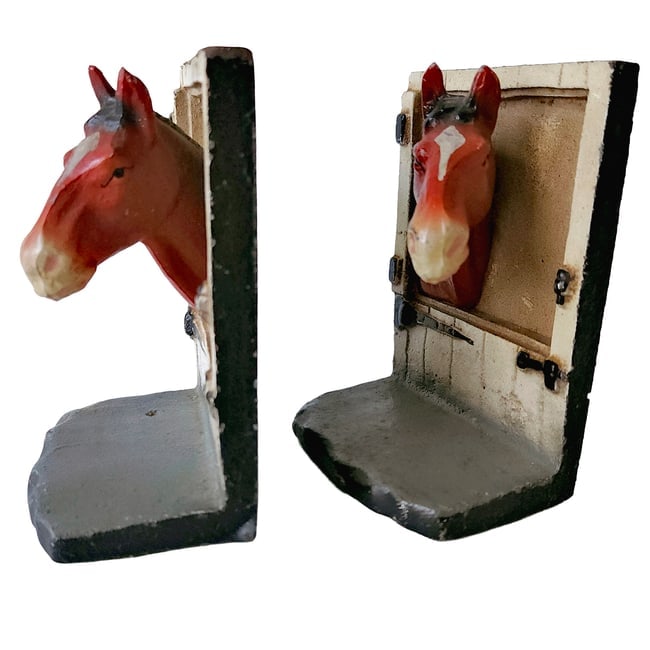 Pair of Hubley Painted Cast Iron "Horse at Stable Door" Bookends. - 2