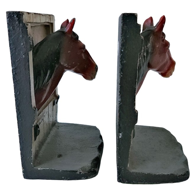 Pair of Hubley Painted Cast Iron "Horse at Stable Door" Bookends. - 3