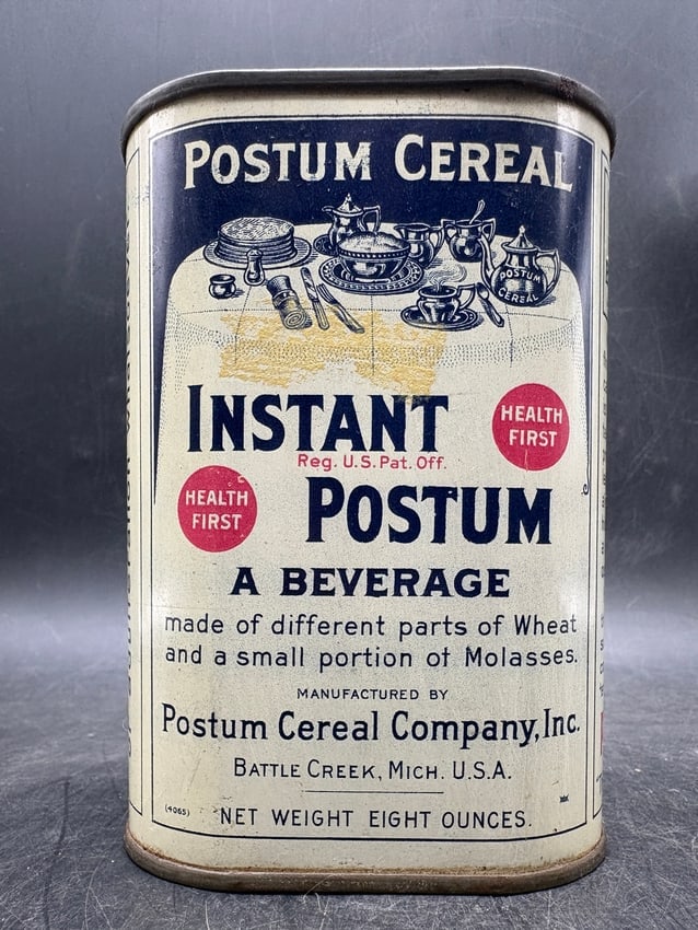 Instant Postum Cereal Advertising Tin Can Circa 1930s General Store - 2
