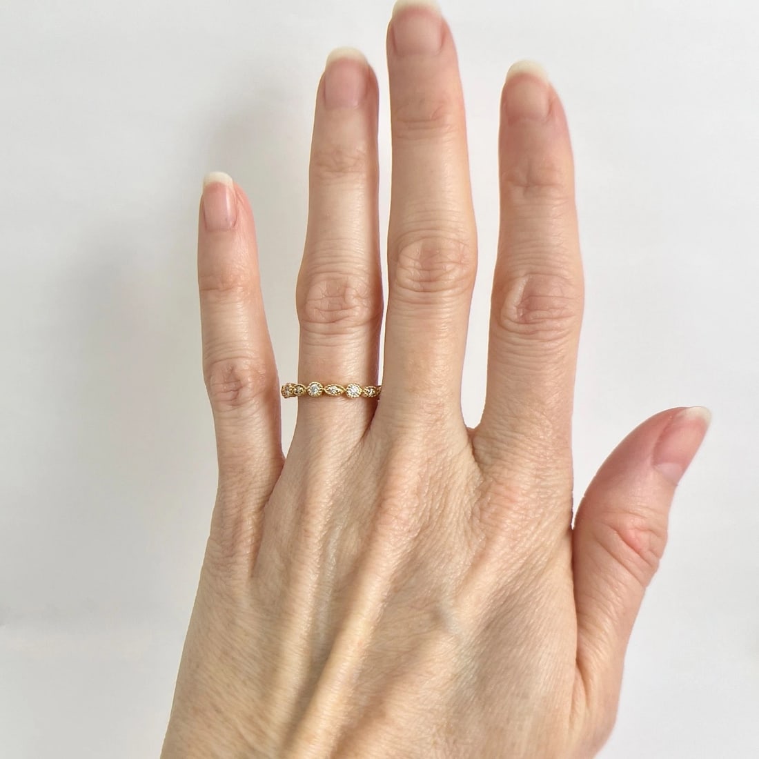 Multishape Diamond Eternity Milgrain Wedding Band Ring 14K Yellow Gold Size 7.25 - 2