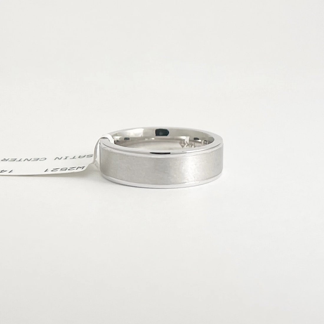 Men's Satin Finish Beveled Edge Wedding Band Ring 14K White Gold, Size 7.5, 6 mm - 7