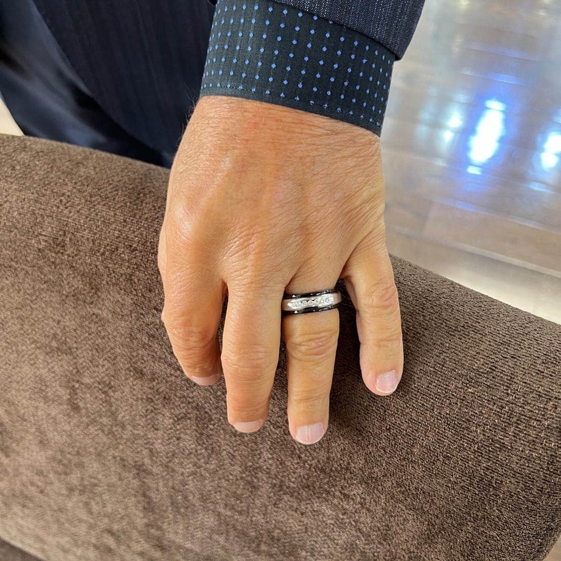 Men's Diamond Wedding Band Ring Black Tungsten 14K White Gold Size 10.5, .25 CTW - 2