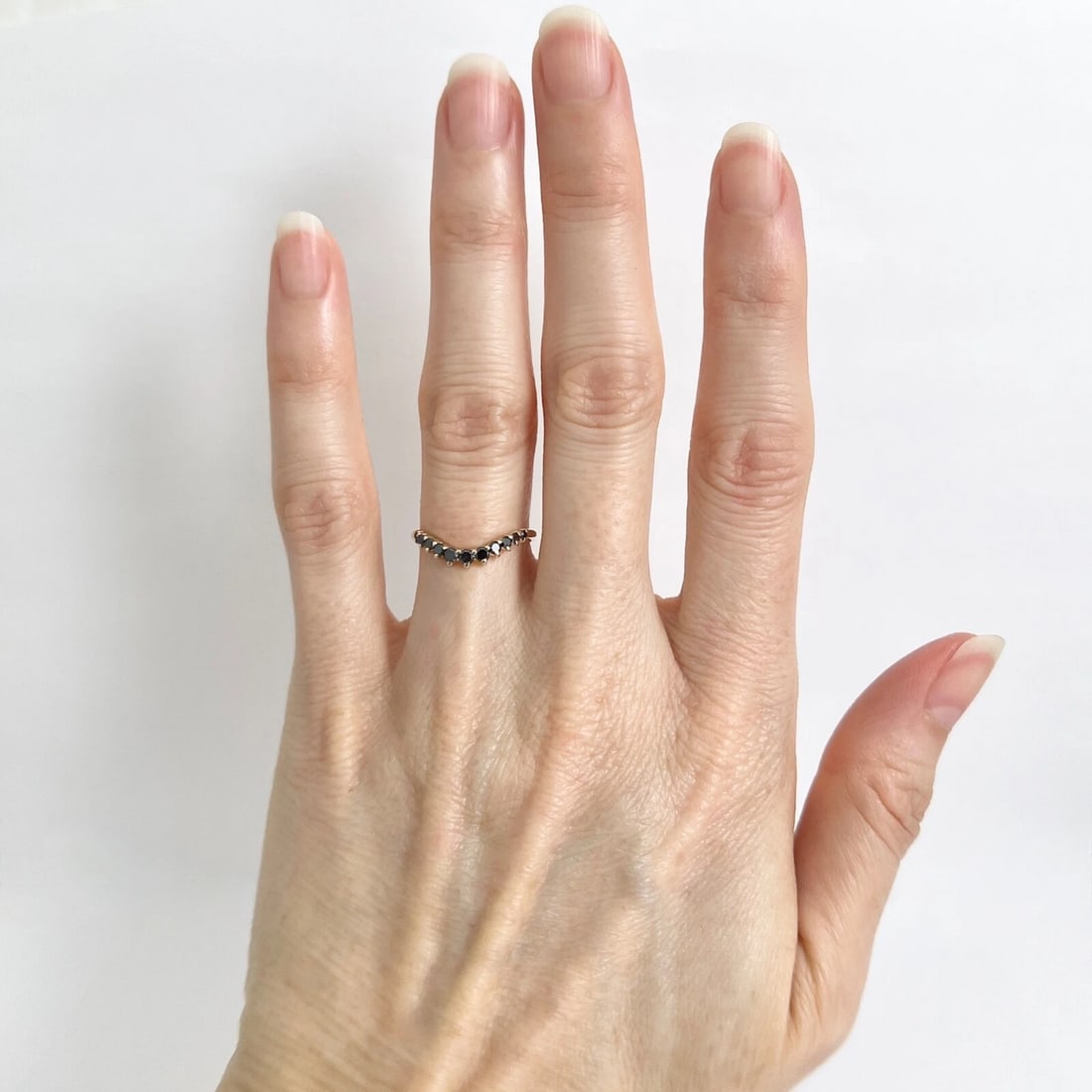 Curved Black Diamond Wedding Band Ring 14K Yellow Gold, Size 4.75, .23 CTW - 2