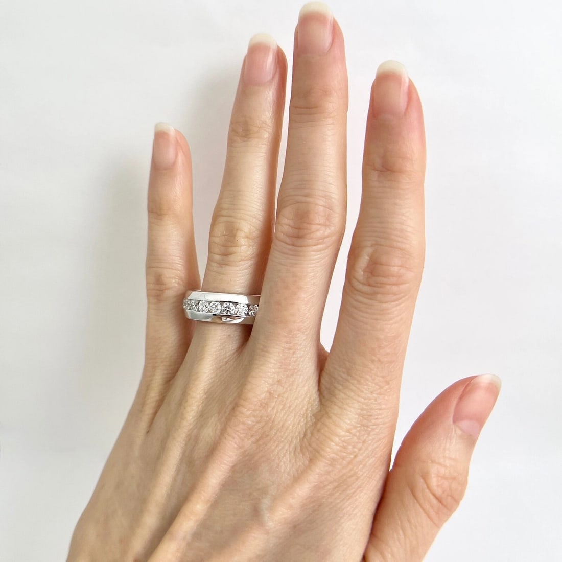 Men's Wide Diamond Channel-Set Wedding Band Ring 14K White Gold, .83 CTW - 2