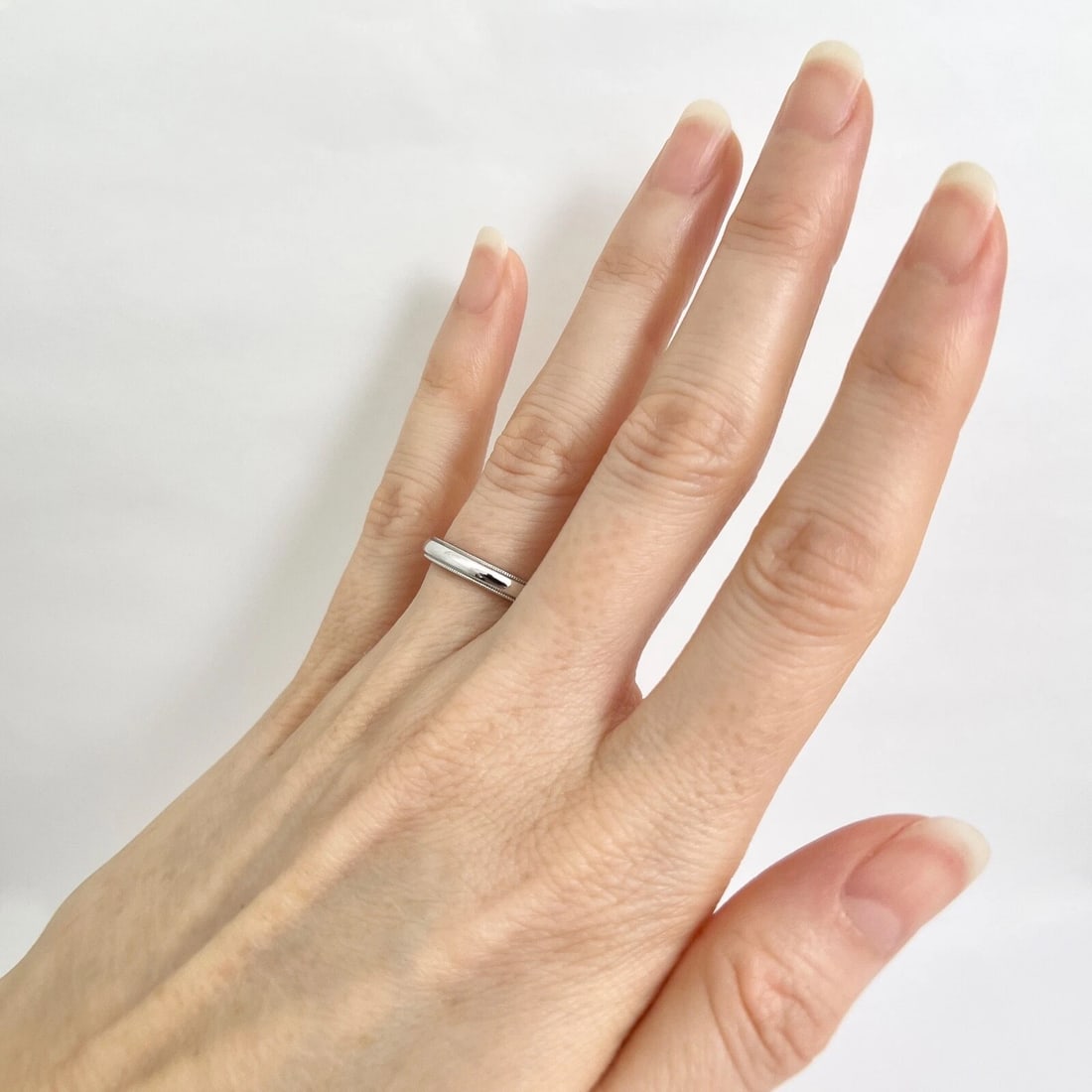Milgrain Edge Platinum Wedding Band Ring, Size 6, 3 mm - 2