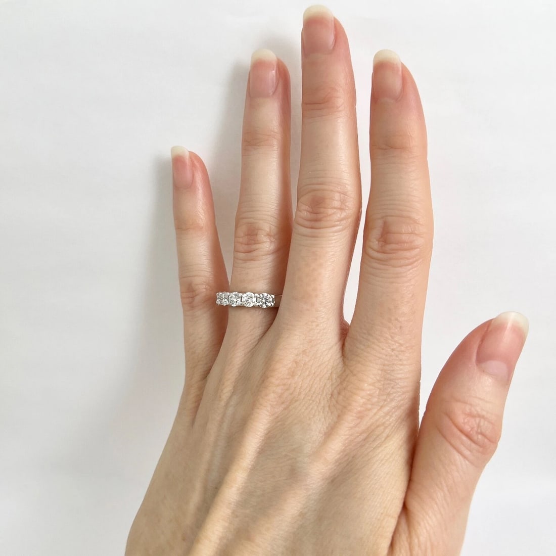 5-Stone Round Diamond Wedding Band Anniversary Ring 14K White Gold, 1.02 CTW - 2