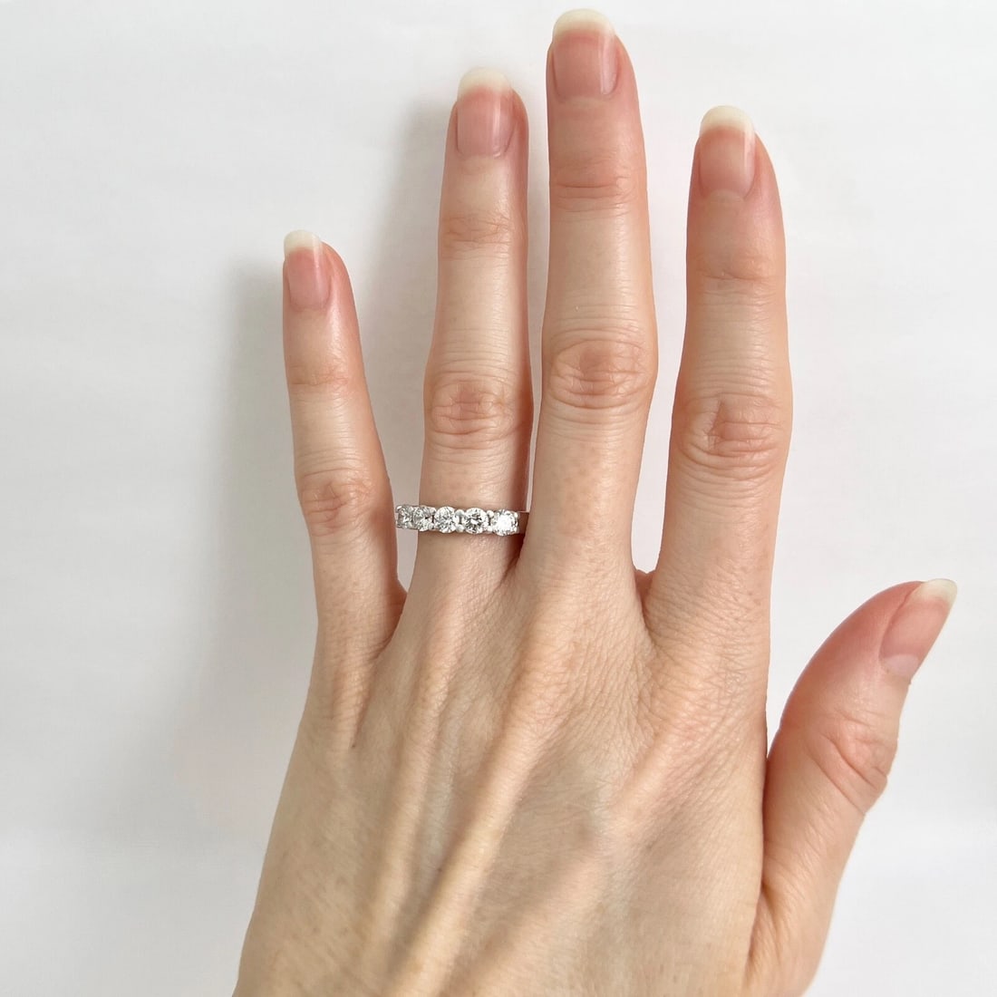 5-Stone Round Diamond Wedding Band Anniversary Ring 14K White Gold, 1.02 CTW - 3