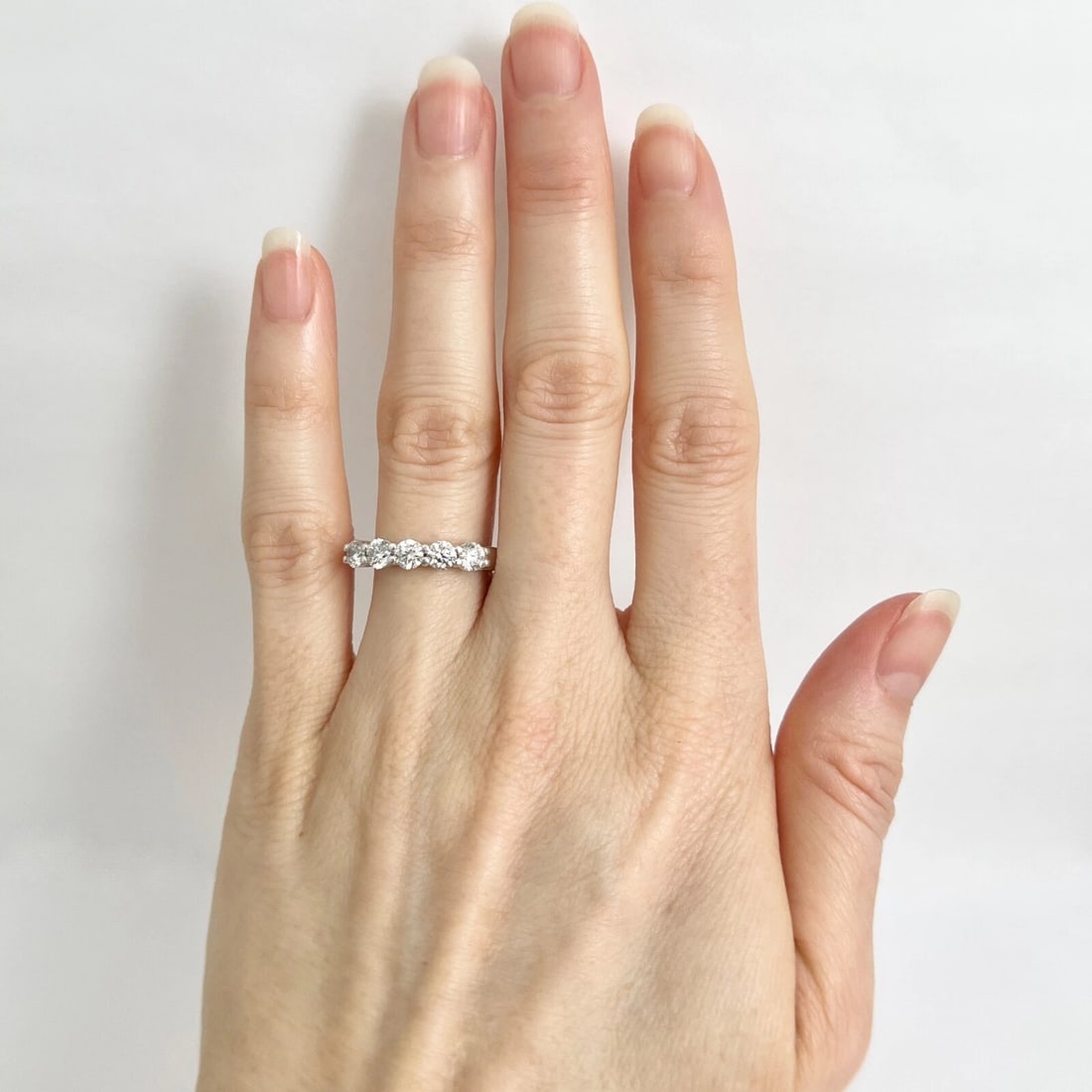 5-Stone Round Diamond Wedding Band Anniversary Ring 14K White Gold, 1.03 CTW - 2