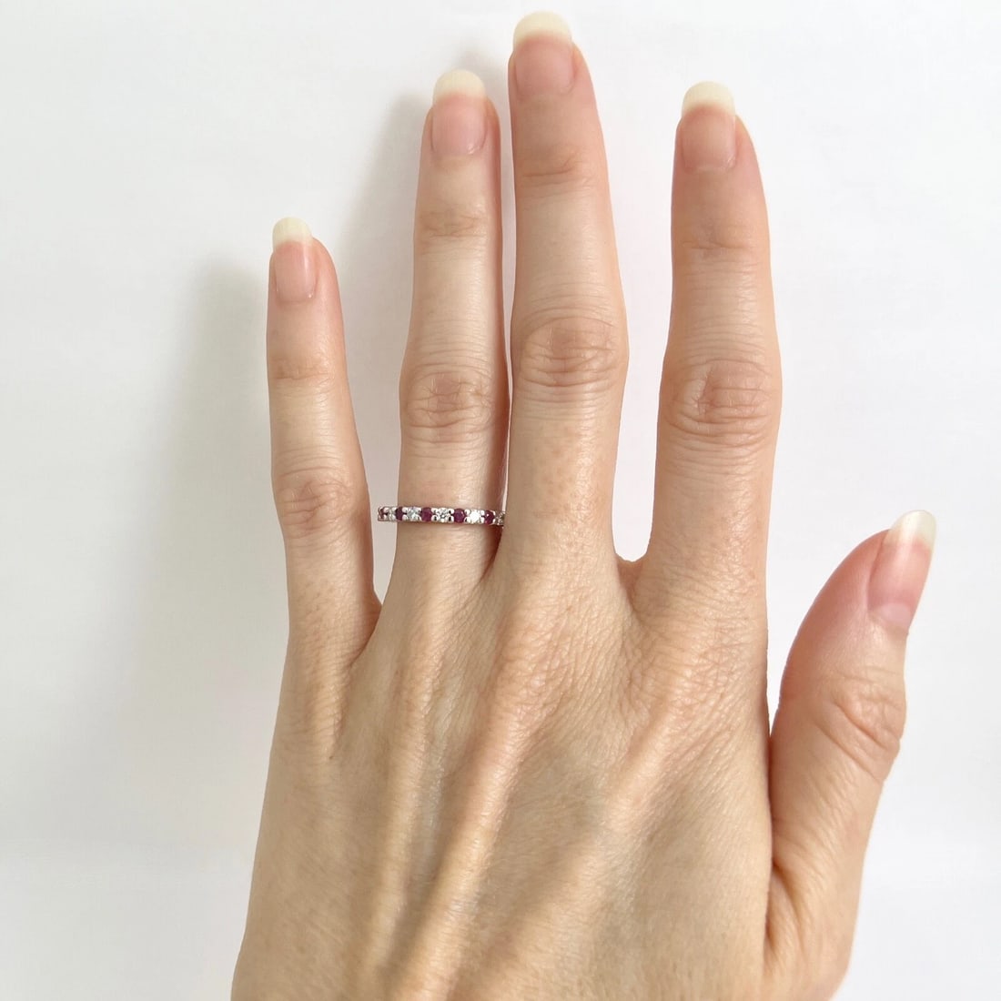 Round Ruby Diamond Gemstone Eternity Ring Wedding Band 18K White Gold .91 CTW - 2