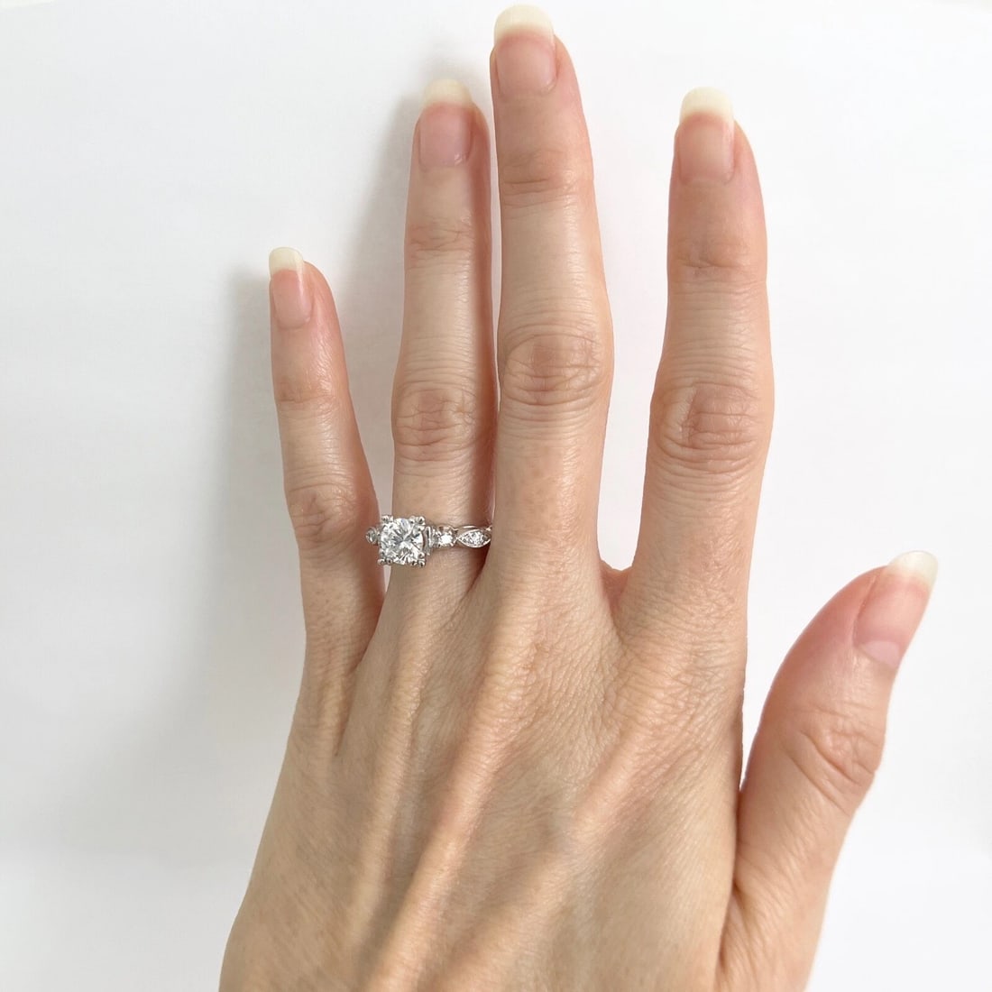 Fishtail Round Diamond Milgrain Engagement Ring Platinum, 1.11 CTW - 2