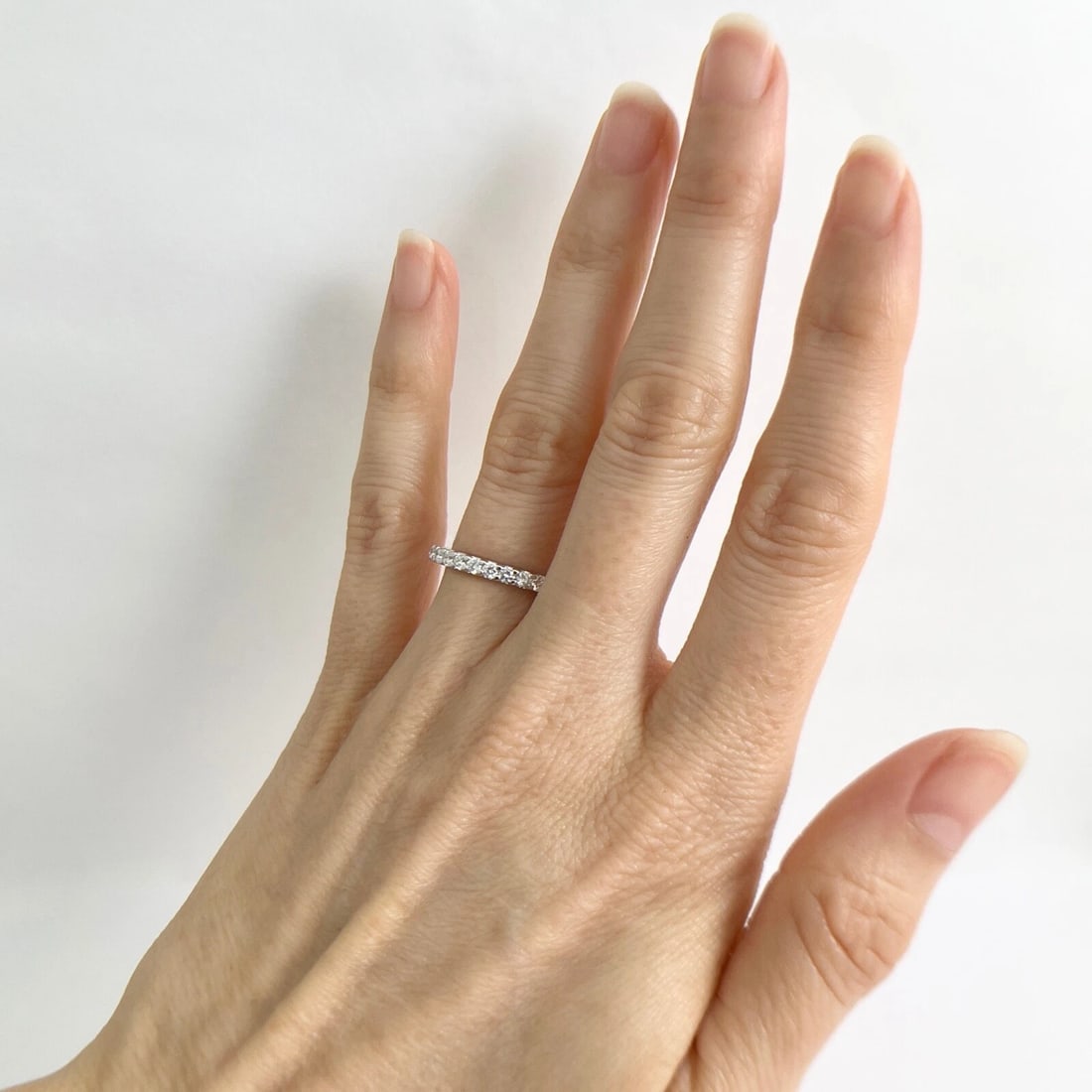 Round Diamond Eternity Ring Wedding Band 18K White Gold .95 CTW, Size 7 - 7