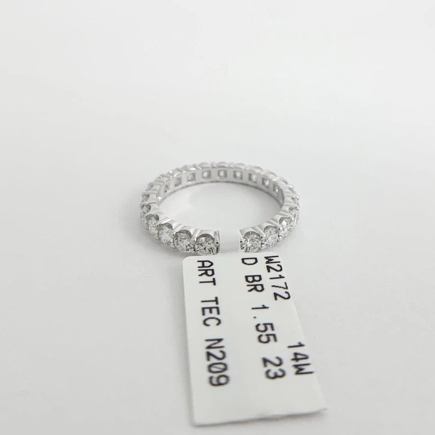 Round Diamond Eternity Ring Wedding Band 14K White Gold, 1.55 CTW, Size 6.25 - 7
