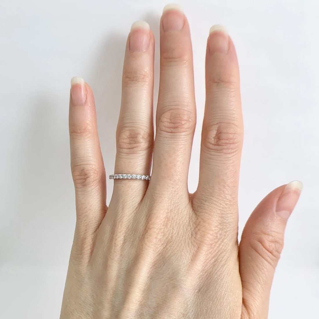 Thin Round Diamond Eternity Ring Wedding Band 14K White Gold, .60 CTW, 1.9 mm - 2