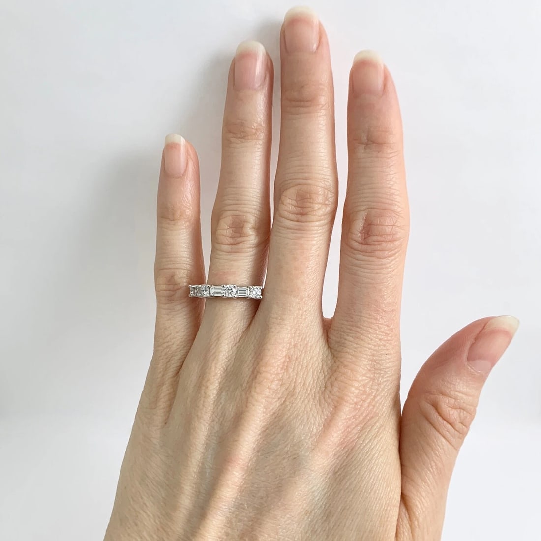 Baguette Round Diamond Wedding Band Ring 14K White Gold, 1.04 CTW - 2
