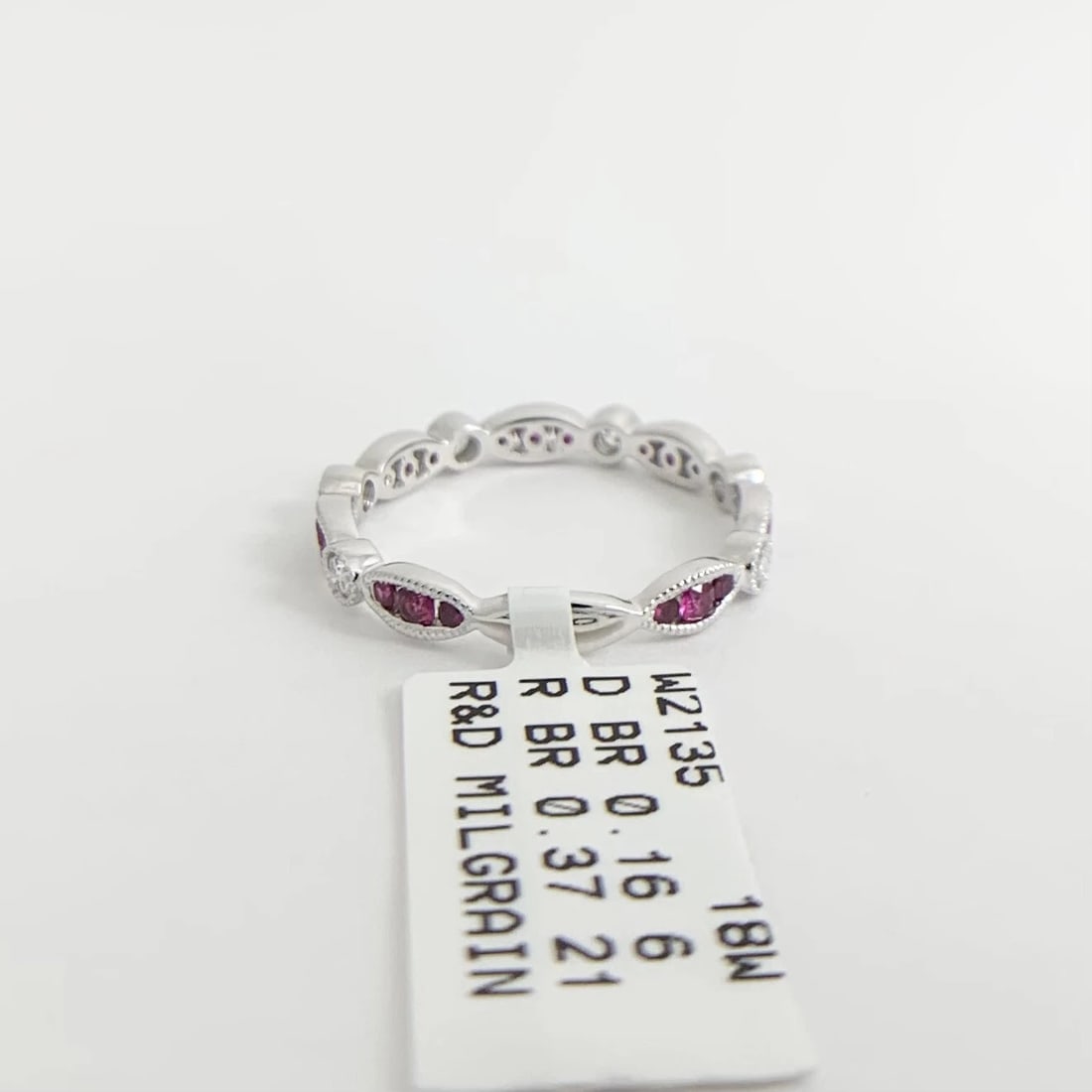 Marquise Round Ruby Diamond Wedding Band Ring 18K White Gold, .53 CTW - 7