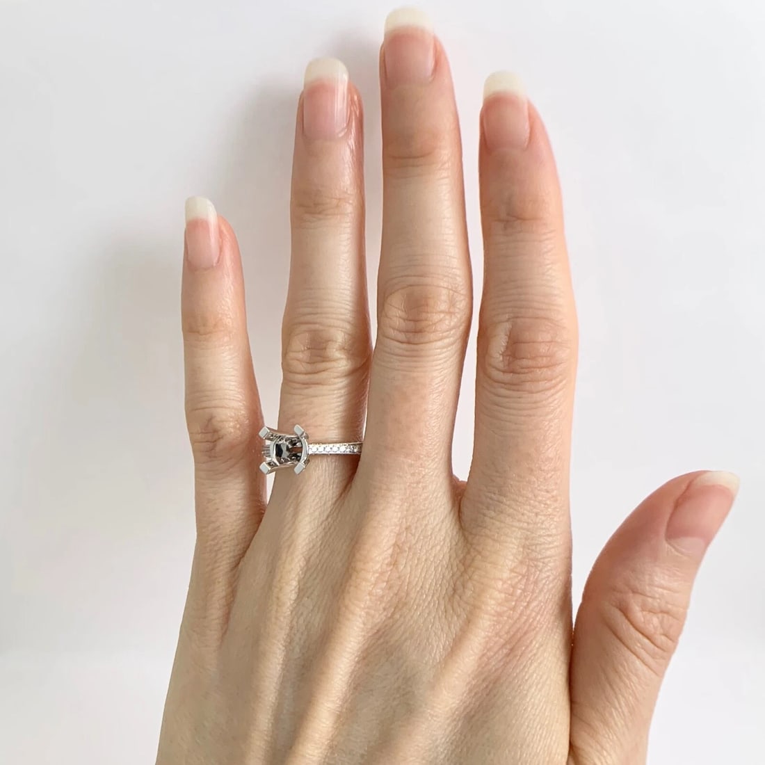 Pave Diamond Prong Engagement Ring Setting Mounting 18K White Gold 1.05 CTW - 2