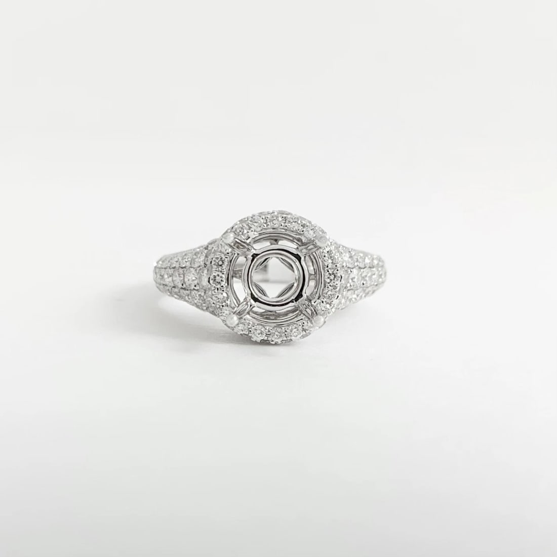 Round Pave Halo Diamond Engagement Ring Setting Mounting 18K White Gold 1.15 CTW - 7