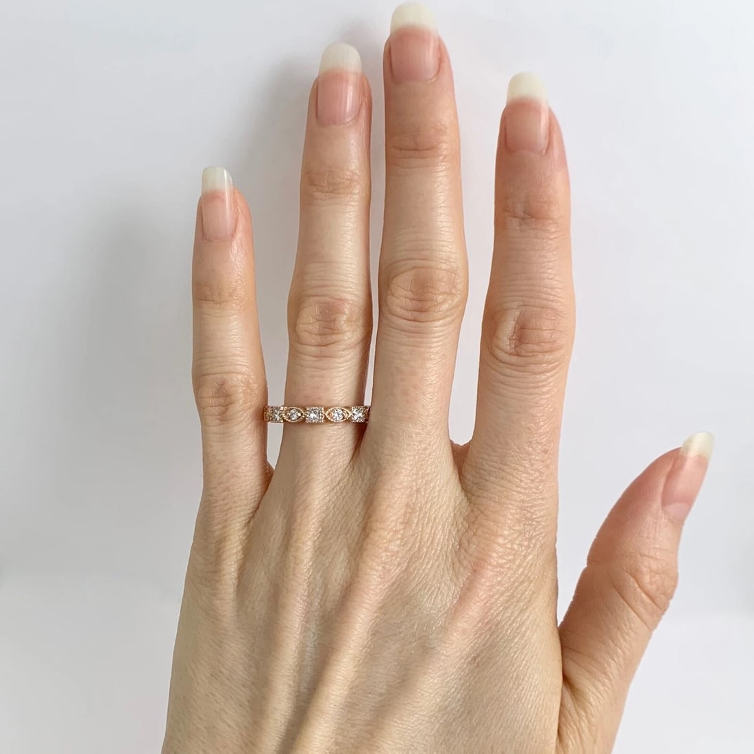 Multishape Diamond Eternity Ring Wedding Band 14K Pink Rose Gold, Size 6.75 - 2