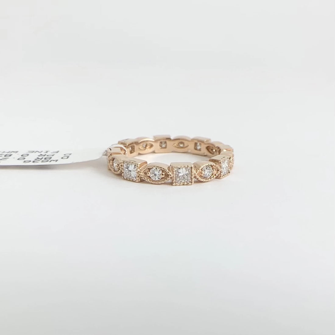 Multishape Diamond Eternity Ring Wedding Band 14K Pink Rose Gold, Size 6.75 - 7