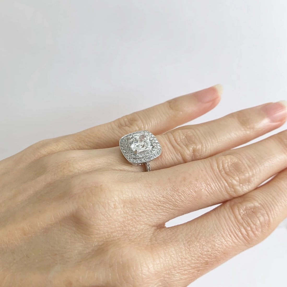 Double Cushion Halo Diamond Engagement Ring Setting Mounting Platinum .55 CTW - 7