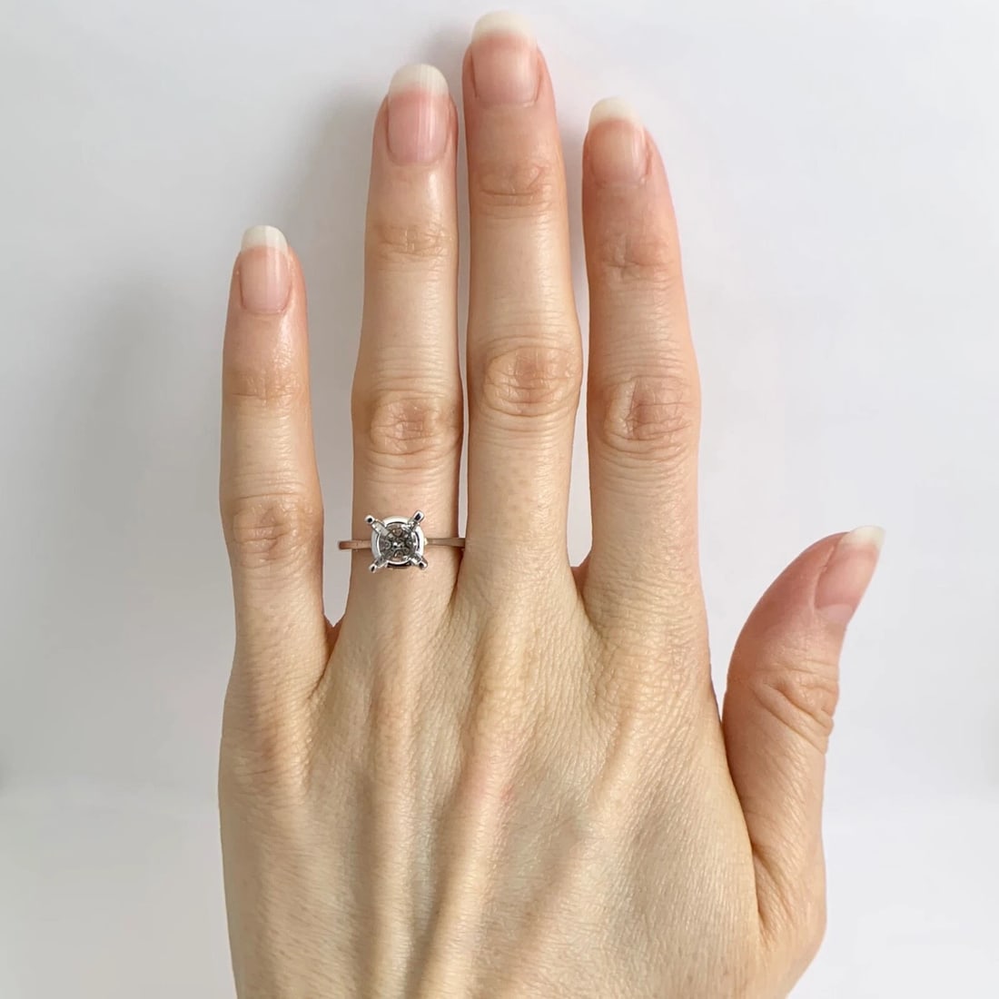 Round Diamond Hidden Halo Engagement Ring Setting Mounting 14K White Gold - 2