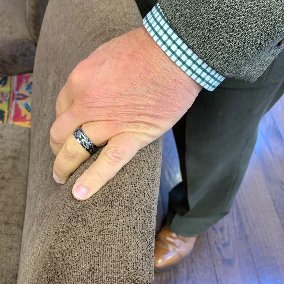 Men's Wide Grey Camouflage Wedding Band Ring in Tungsten Size 10, 8 mm - 2
