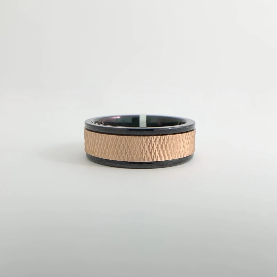 Men's 14K Rose Gold Insert Black Tungsten Wedding Band Ring, Size 10, 8 mm - 7