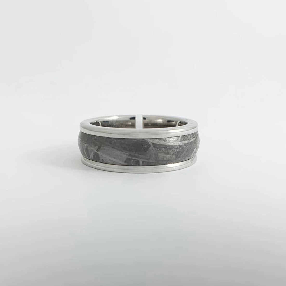 Men's Wide Grey Meteorite Insert Wedding Band Ring in Tungsten, Size 10, 8 mm - 7