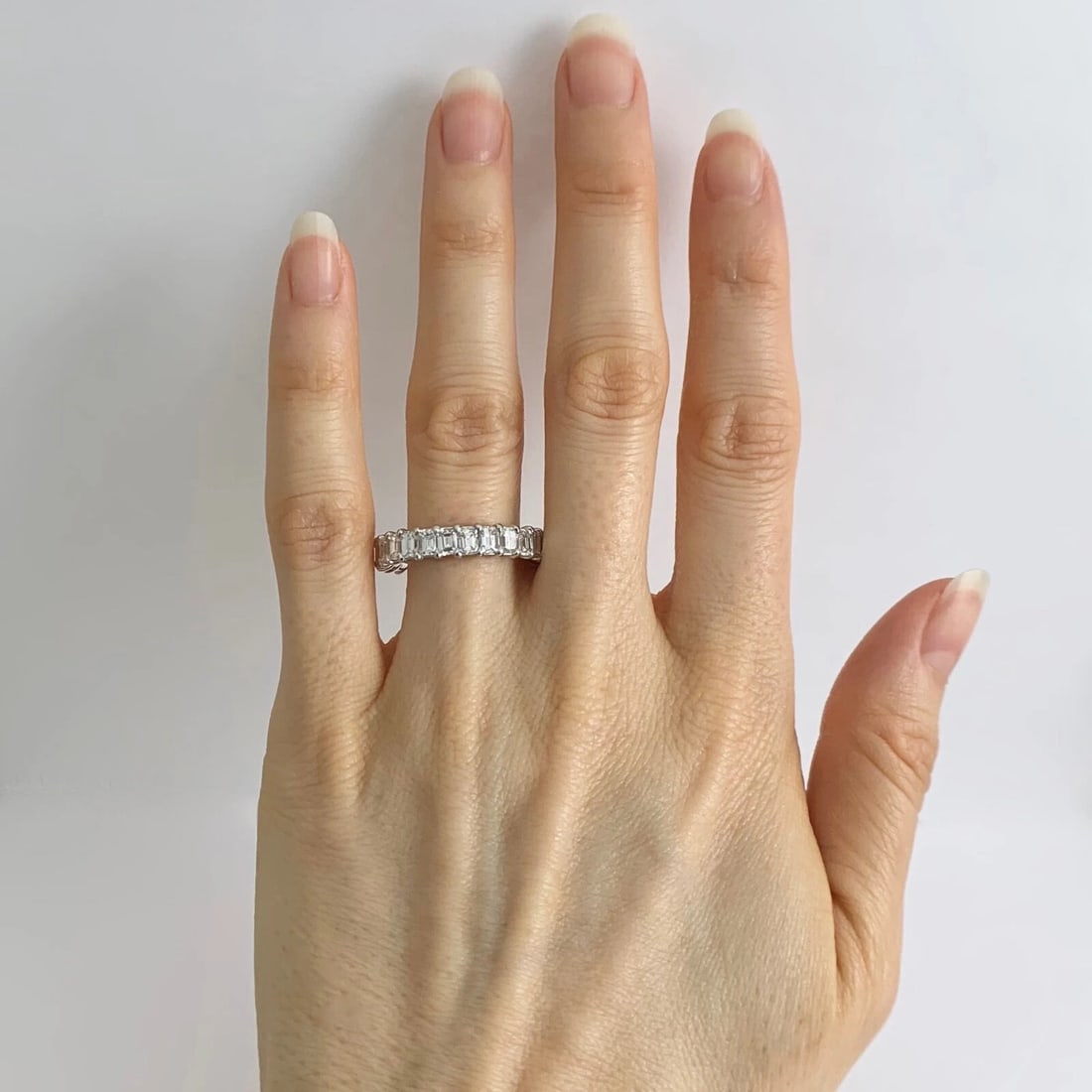 Emerald Cut Diamond Eternity Wedding Band Ring Platinum, Size 7.25, 4.57 CTW - 2