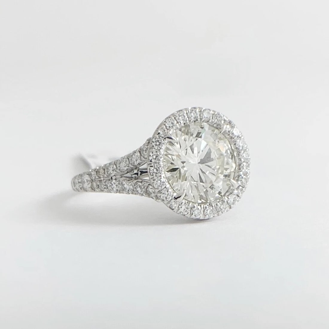 Round Diamond Halo Split Shank Engagement Ring 18K White Gold, 2.40 CTW - 7