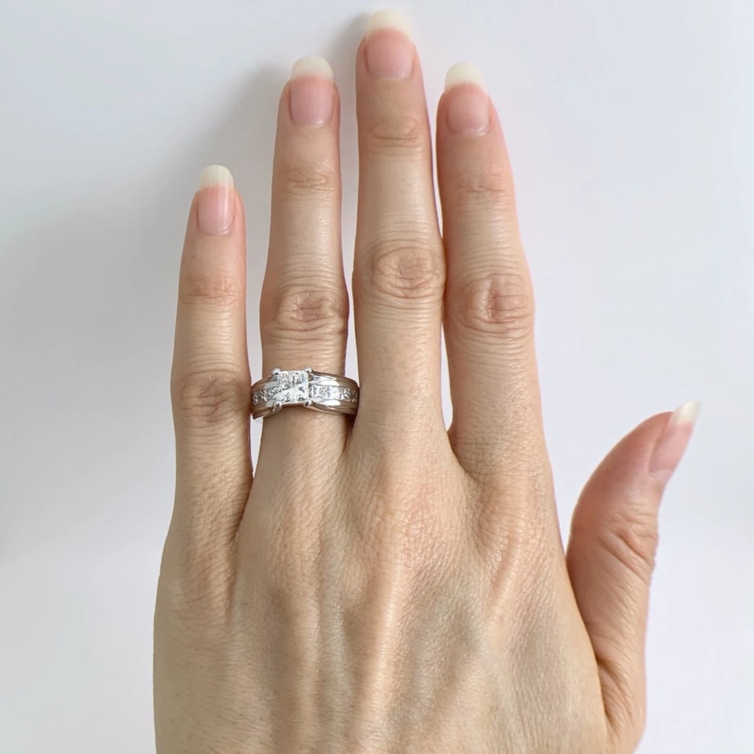 GIA Princess Cathedral Diamond Engagement Ring Wide Band 14K White Gold 2.22 CTW - 2