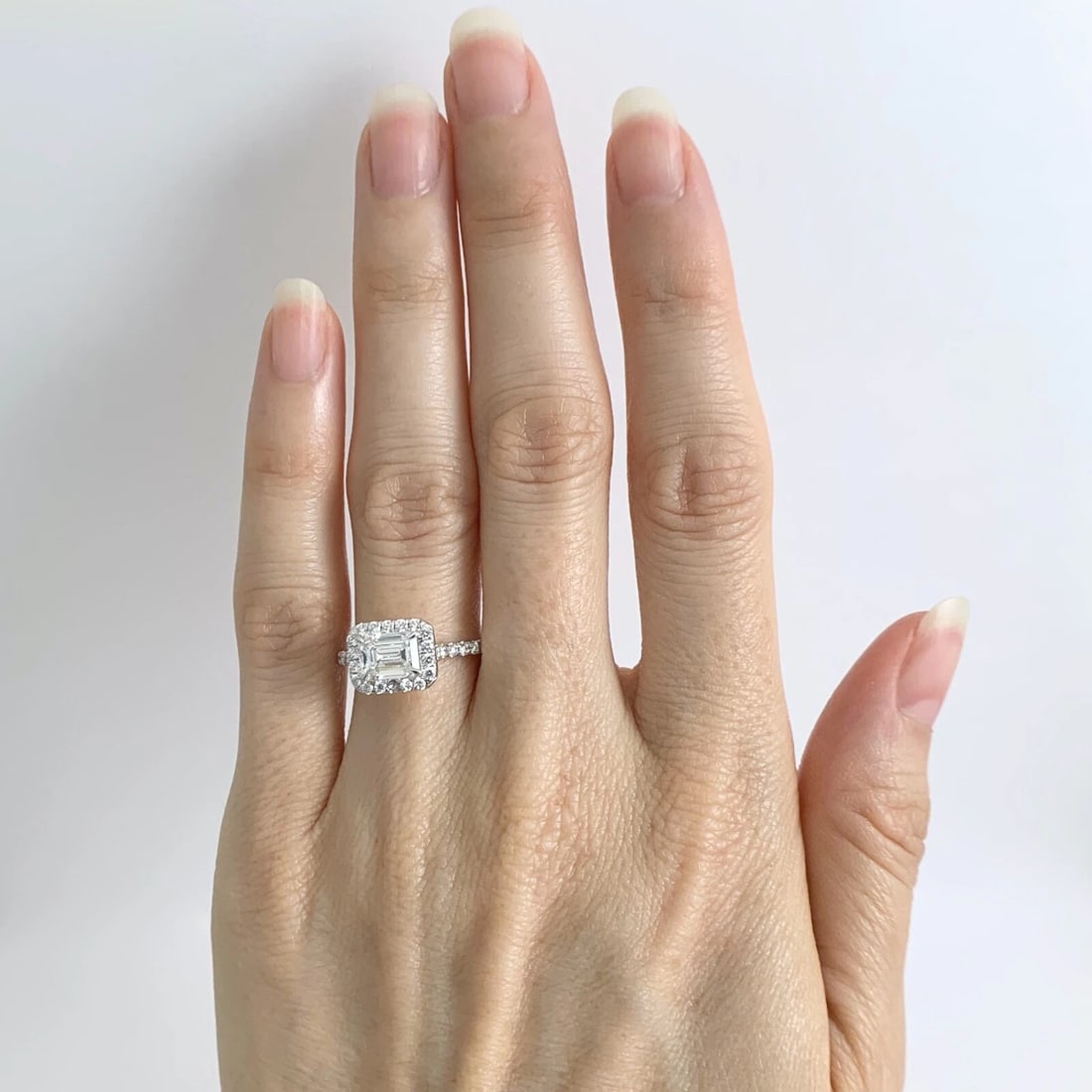 GIA Emerald Cut East West Halo Diamond Engagement Ring 18K White Gold 1.53 CTW - 4