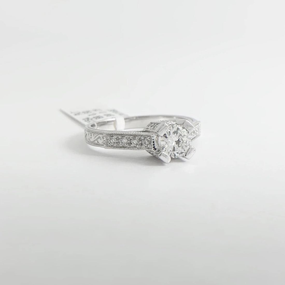Round Diamond Milgrain Pave Textured Engagement Ring Platinum .75 CTW - 7