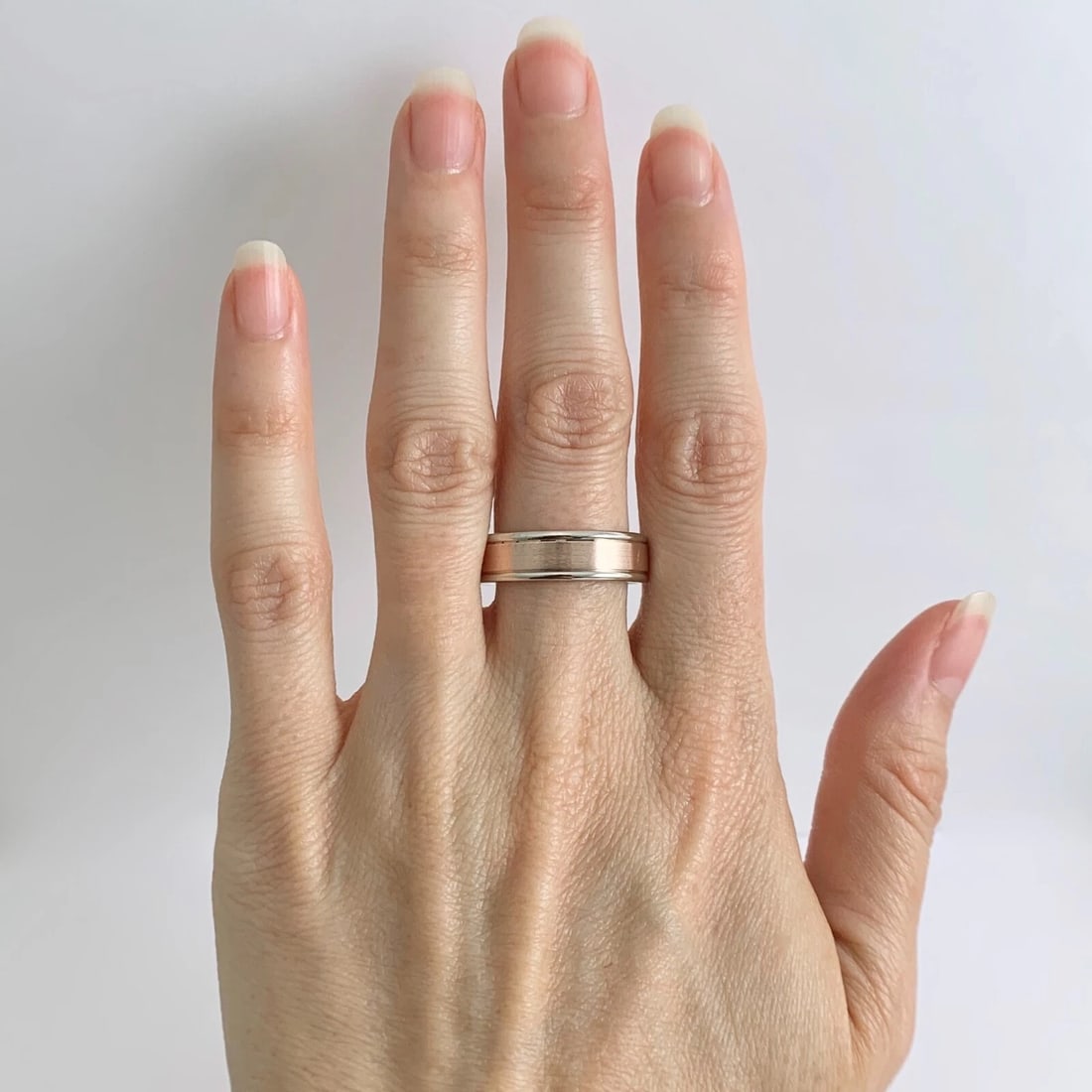Men's Two-Tone Wedding Band Ring 14K Pink Rose White Gold, Size 9.25, 8.55 Grams - 2