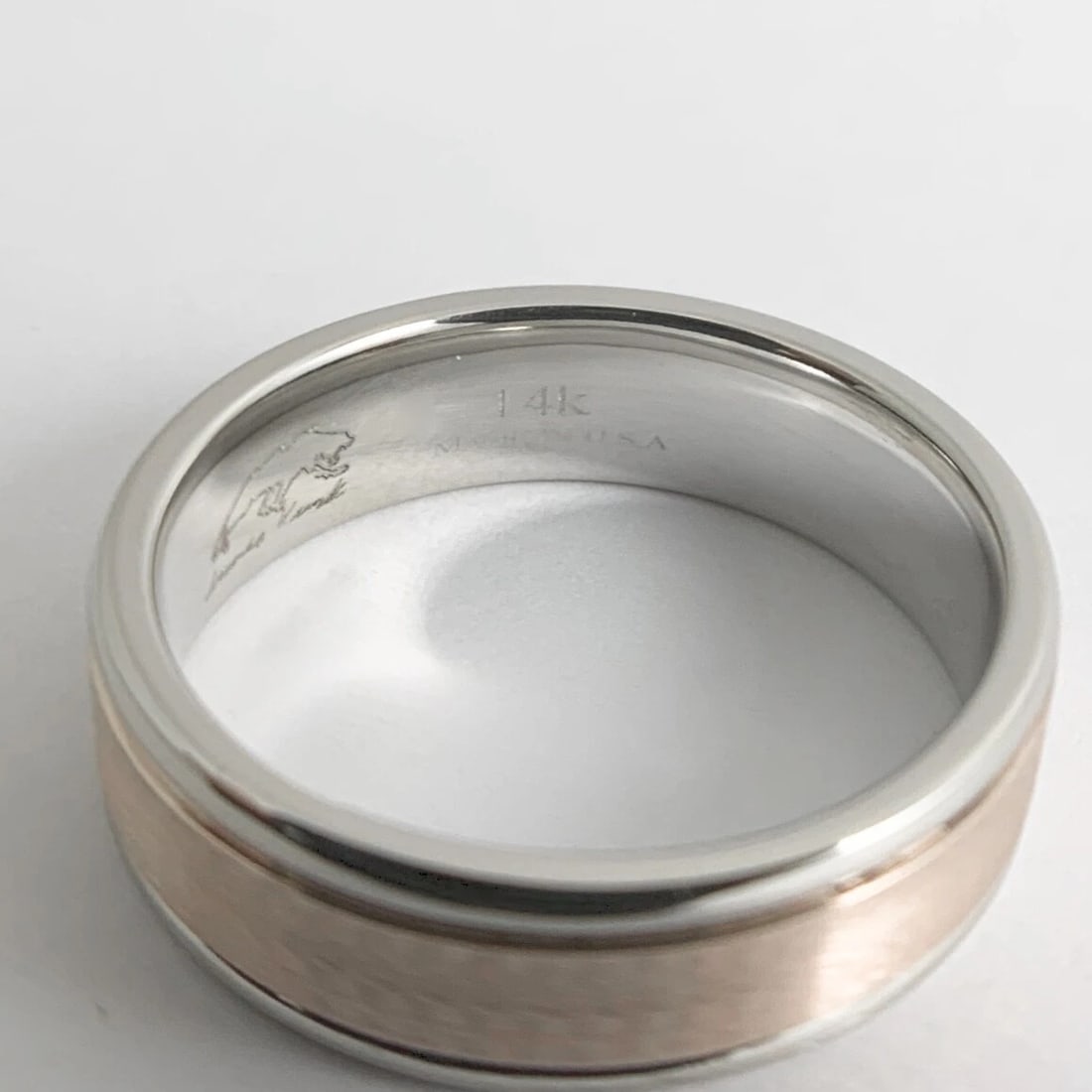 Men's Two-Tone Wedding Band Ring 14K Pink Rose White Gold, Size 9.25, 8.55 Grams - 7