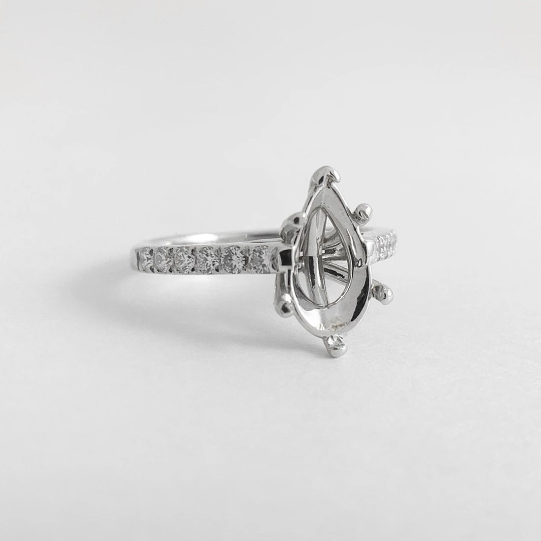 Pear Diamond Engagement Ring Setting Mounting 14K White Gold, .30 CTW, 3.22 Gram - 7