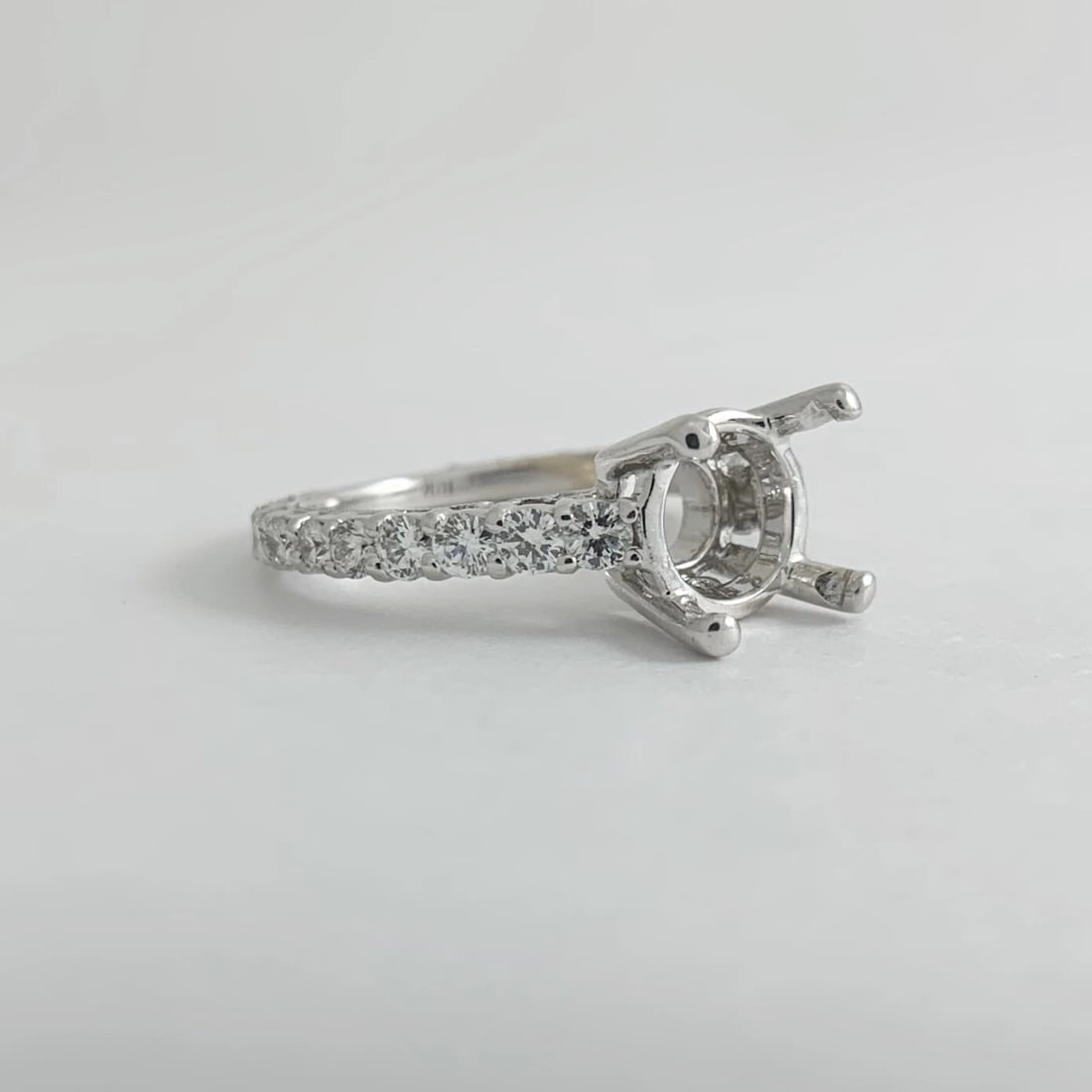 Milgrain Diamond Engagement Ring Setting Mounting 18K White Gold, 4.18 Grams - 7