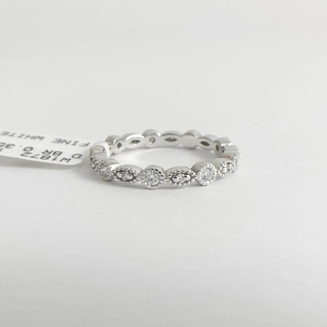 Marquise Round Milgrain Diamond Eternity Ring Wedding Band 14K White Gold, 6.75 - 7
