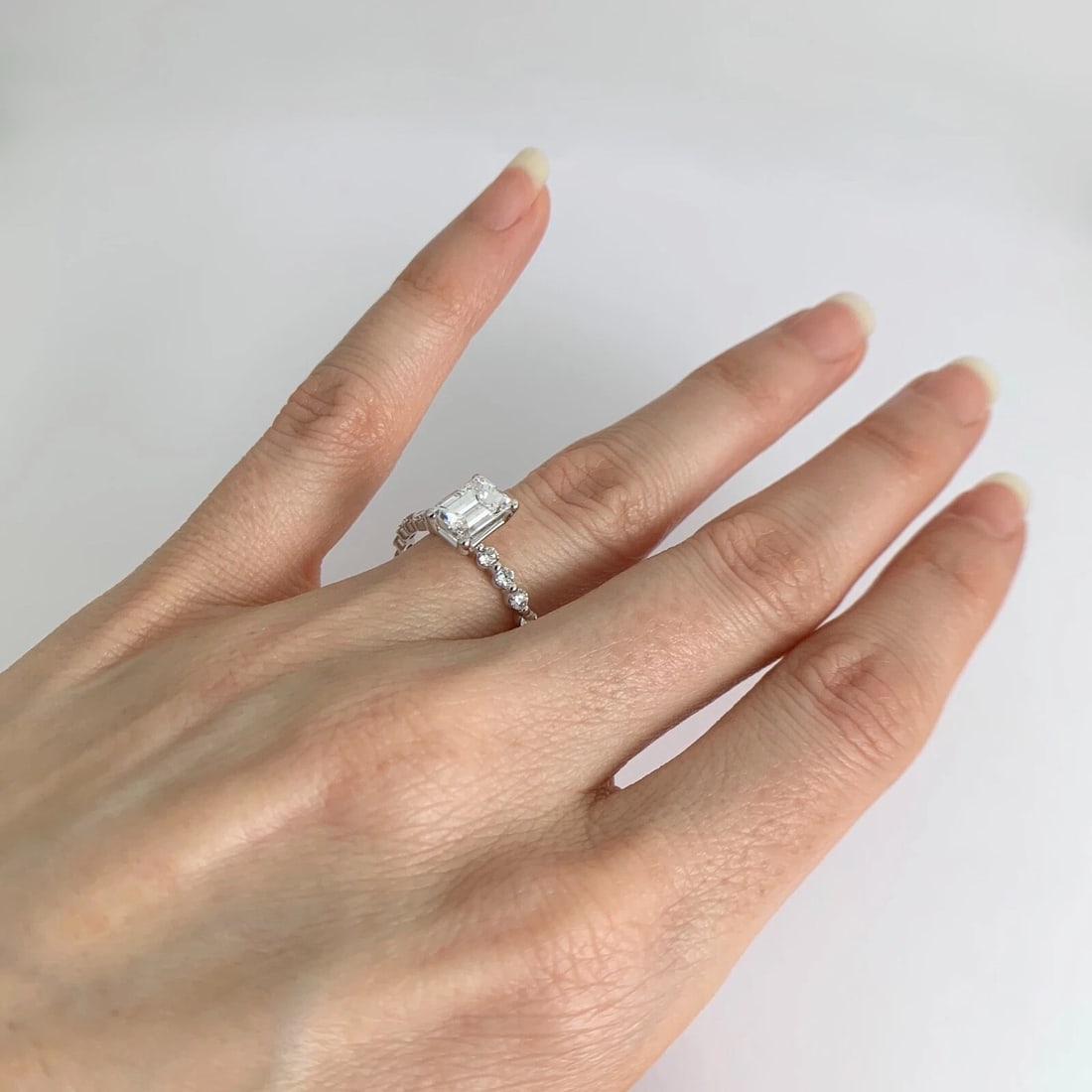 Rectangle Bead Set Diamond Engagement Ring Setting Mounting 14K White Gold - 7