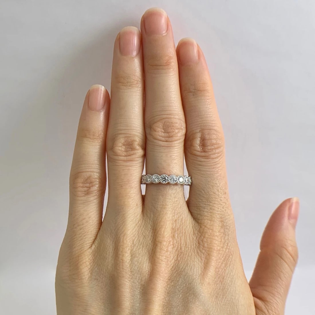 Milgrain Bezel Round Diamond Wedding Band Ring 14K White Gold, 1.20 CTW, 3.35 Gr - 2