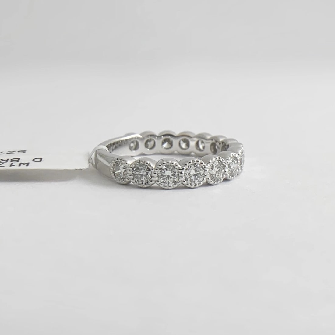 Milgrain Bezel Round Diamond Wedding Band Ring 14K White Gold, 1.20 CTW, 3.35 Gr - 7