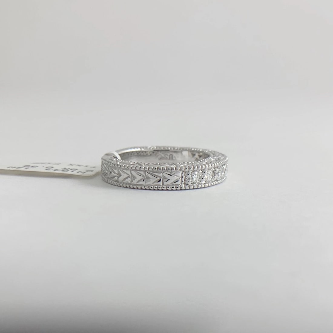 7-Stone Diamond Milgrain Wedding Band Ring 14K White Gold, .35 CTW, 7.06 Gram - 7