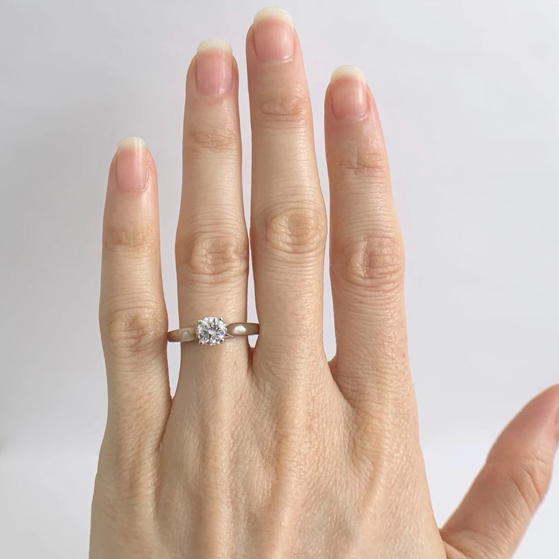 Round Solitaire Diamond Platinum Cathedral Engagement Ring, .70 CT, 5.90 Grams - 2