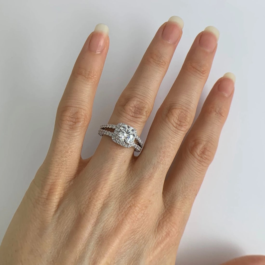 Square Halo Split Shank Diamond Engagement Ring Setting Mounting 14K White Gold - 7